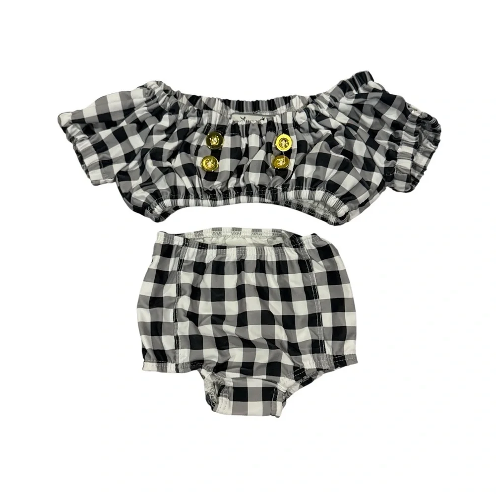 Chic Black and‎ White Checkered Kids Bikini NWOT